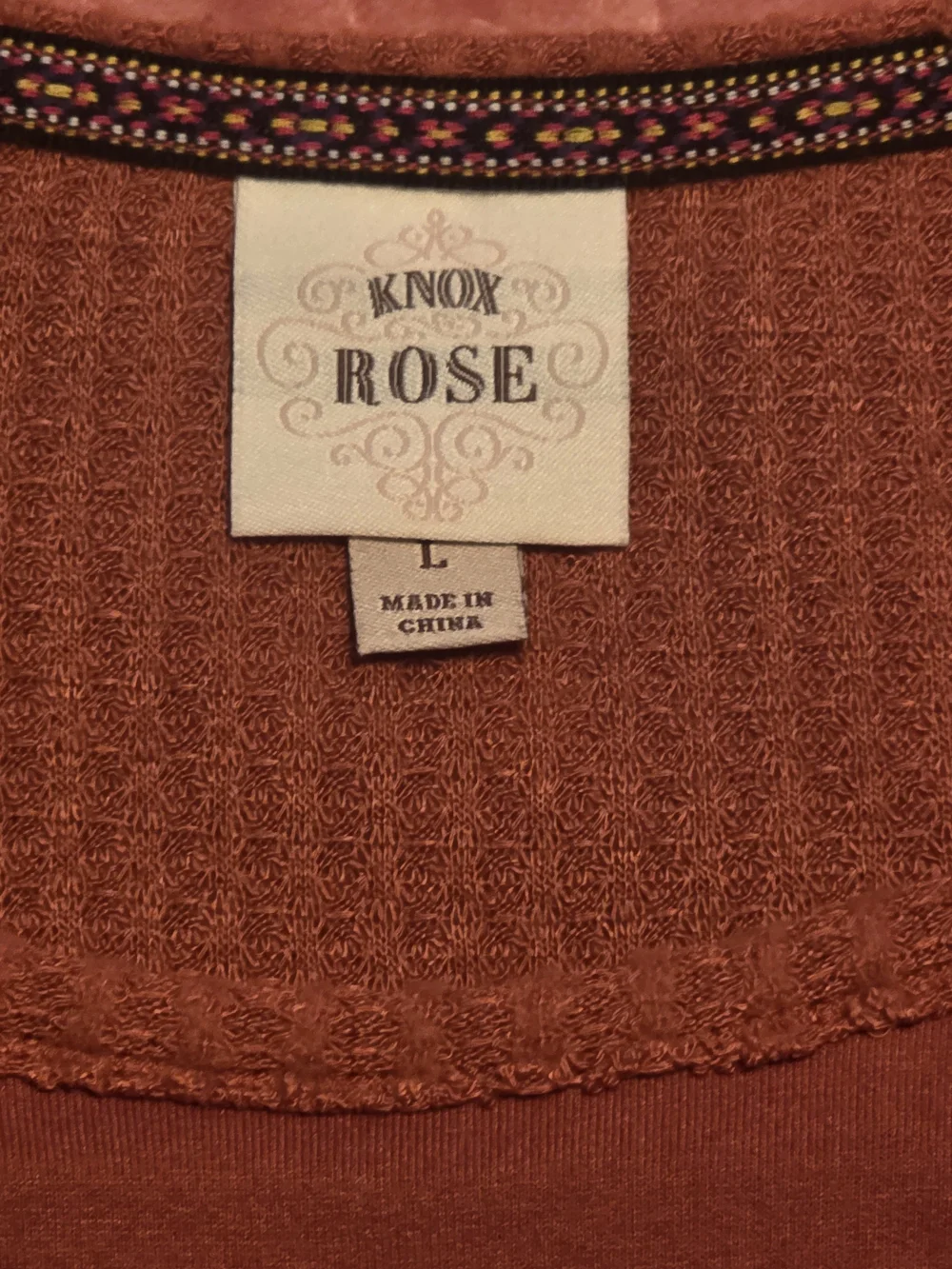 KNOX ROSE Women's Rust Crochet-Sleeve Pullover Top M Euc
